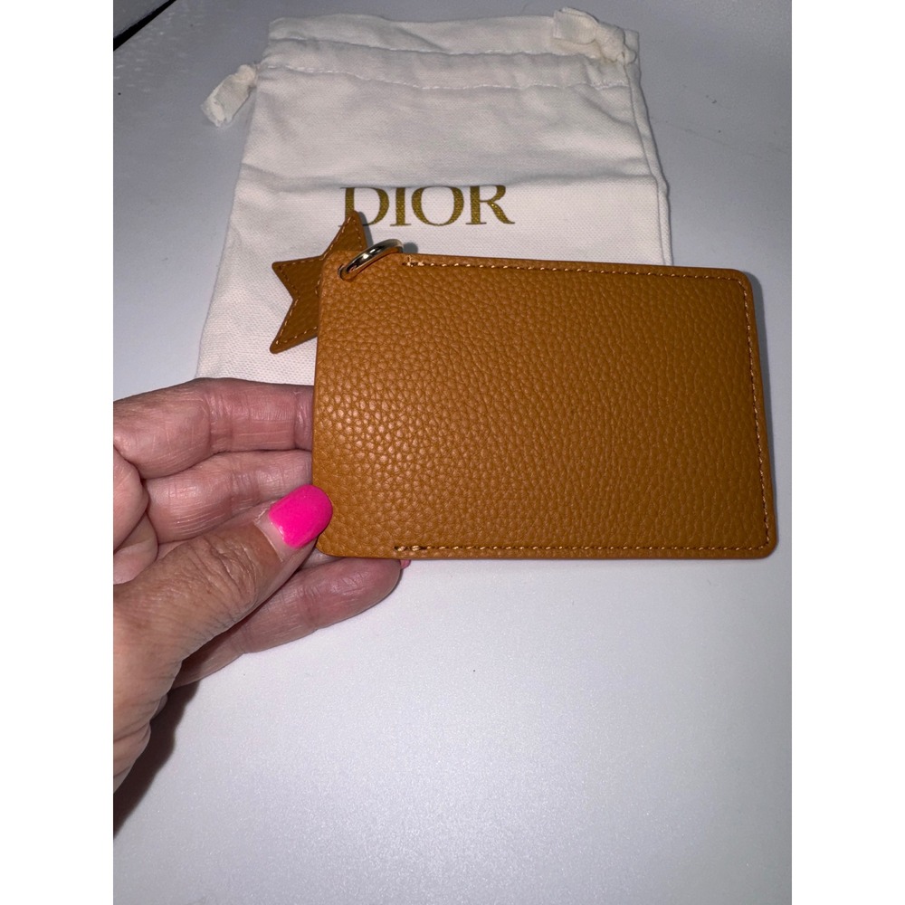 Dior GWP Prestige Pocket Mirror Tan Faux Leather Case Star Charm & Dust Bag NWOT - Picture 4 of 4